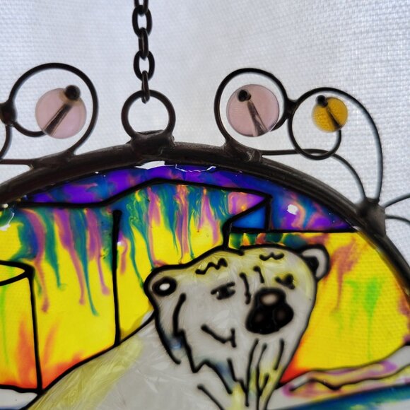 Polar Bear Stained Glass Window Catcher Home Decor Beaded Winter Scene - Picture 5 of 5